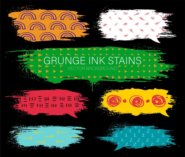 Modern grunge set of ink chat stains with hand drawing textures