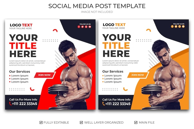 Modern gym and fitness social media post design