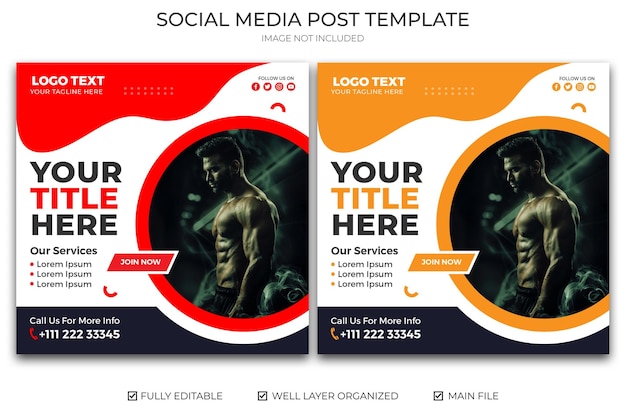 Modern gym and fitness social media post design