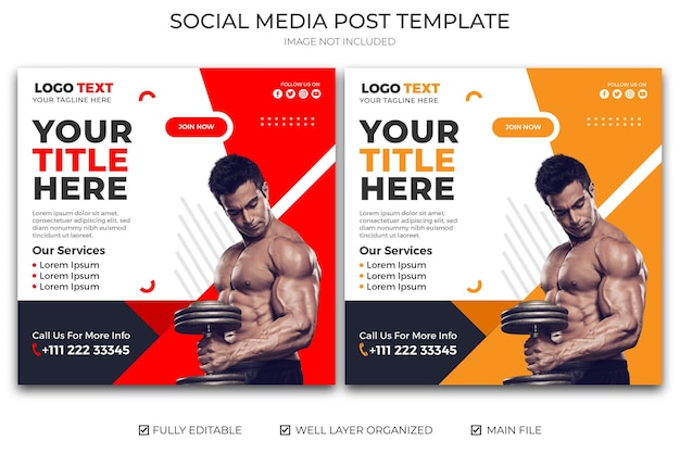 Modern gym and fitness social media post design