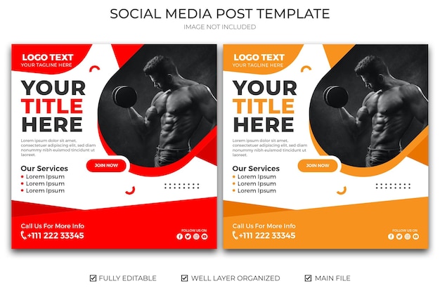 Modern gym and fitness social media post design