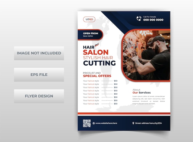 Vector modern hair salon or barber shop flyer brochure design template. leaflet for parlor, massage etc