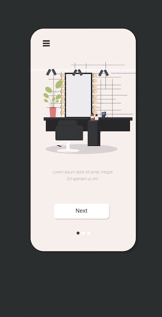 Modern hair salon with chair mirror and furniture beauty salon concept smartphone screen mobile app  vertical