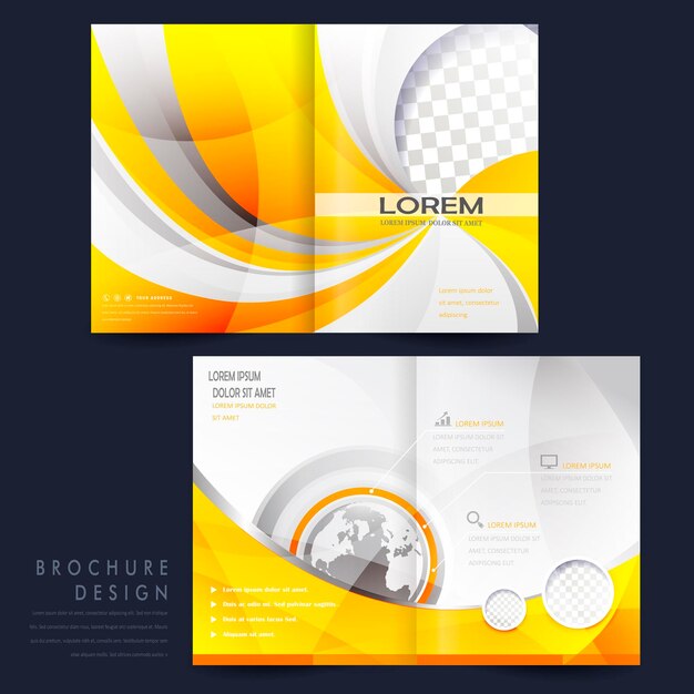 Modern halffold template brochure for advertising in yellow