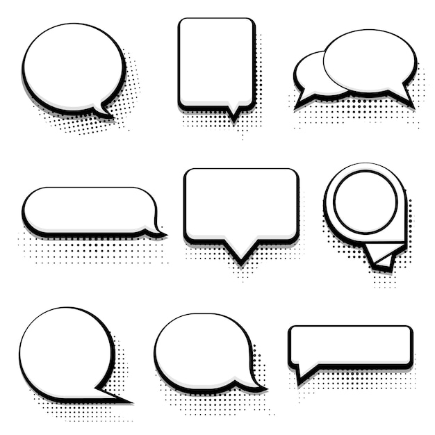 Vector modern halftone bubble speech set