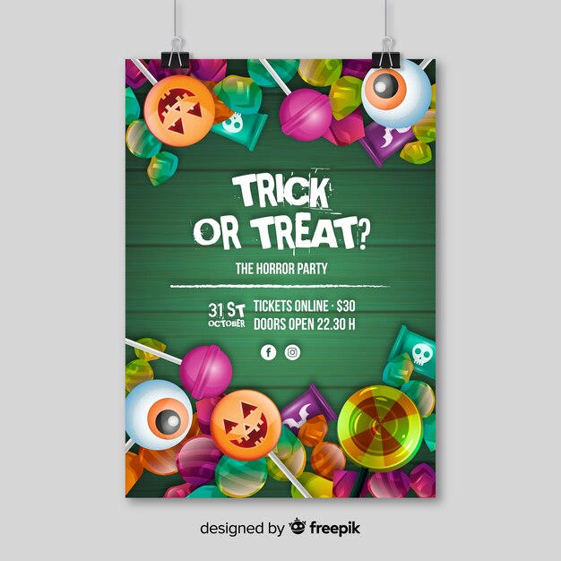 Вектор Современный плакат для вечеринок на хэллоуин с реалистичным дизайном