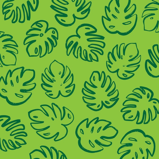 Modern hand drawing monstera leaf pattern in vector