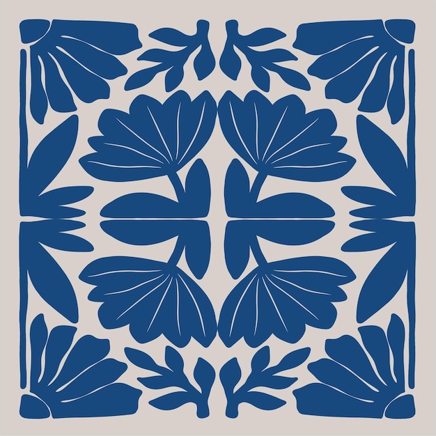 Modern hand drawn blue flowers ornament seamless pattern