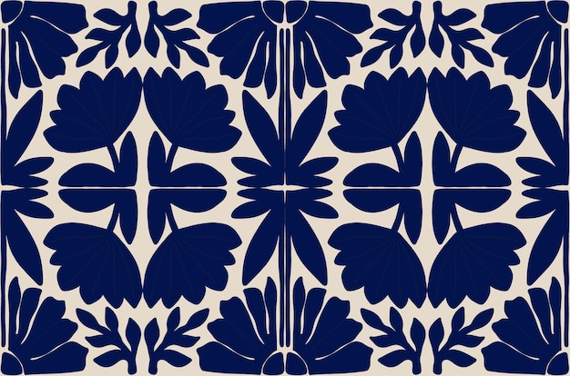 Modern hand drawn blue flowers ornament seamless pattern