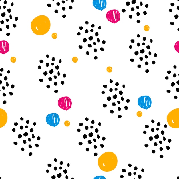 Modern hand drawn colorful abstract seamless pattern with geometrical shapes. circles, dots.