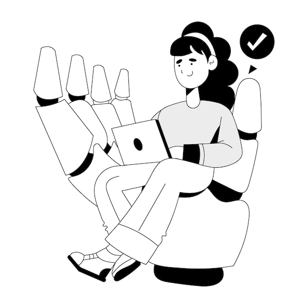 Modern hand drawn illustration of virtual robot