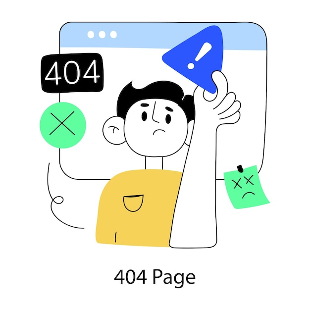 Modern hand drawn mini illustration of 404 page