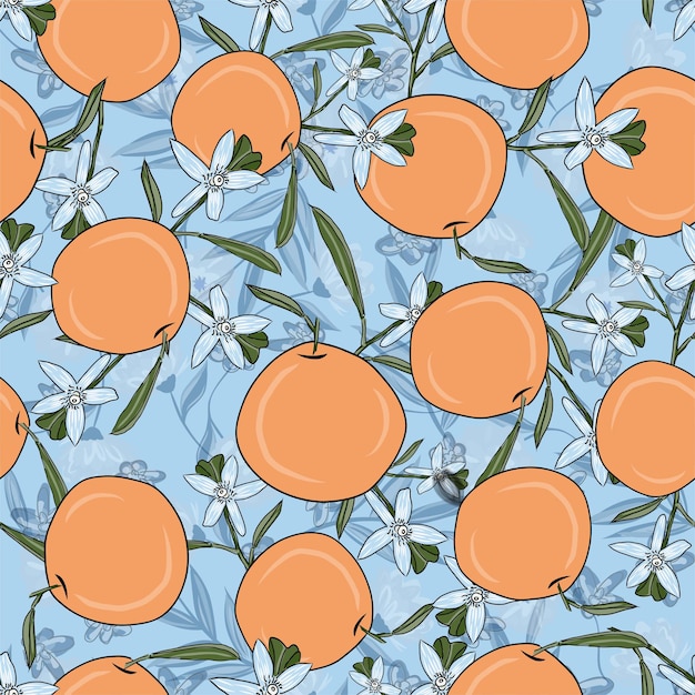 Современные рисованной апельсин и цветы и ягуар моды фоновый узор бесшовные