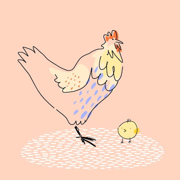 modern hand drawn sketch hen and chick