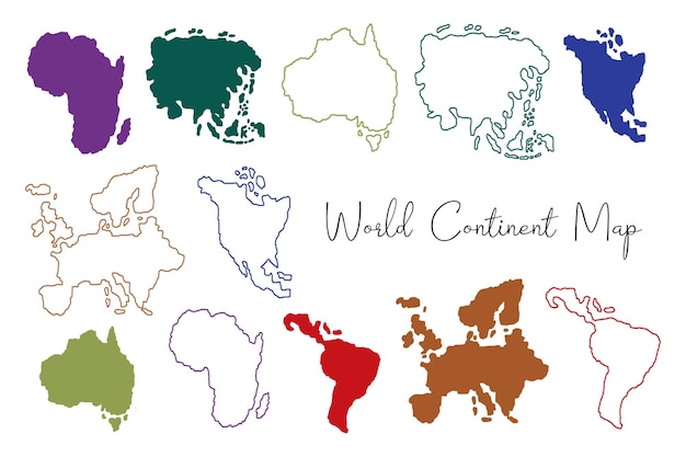 Vector modern hand drawn world continent map