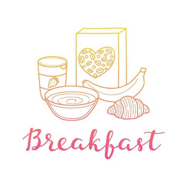 Modern hand written lettering breakfast with fresh meals