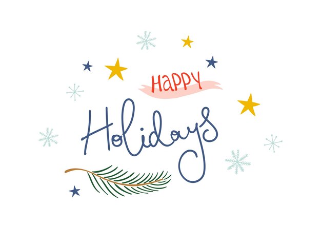 Vector modern handwriting font with blue and red lettering and with decorative elements on white background
