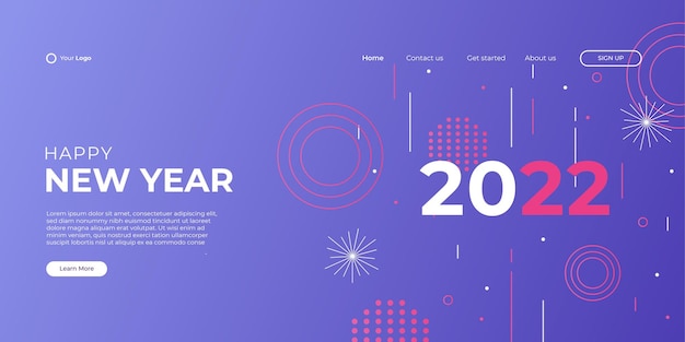 Moderno felice anno nuovo 2022 e modello di sfondo web della pagina di destinazione di buon natale con stile geometrico colorato di memphis.