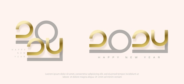 Design moderno del felice anno nuovo 2024 con un lussuoso ed elegante colore oro design vettoriale premium design moderno, pulito e unico per il saluto del calendario e la celebrazione del nuovo anno
