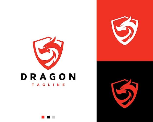 Modern head dragon with shield logo design illustration