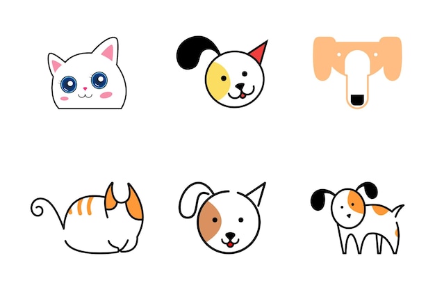 Modern Head Pet Logo Design Cat and Dog icon symbol