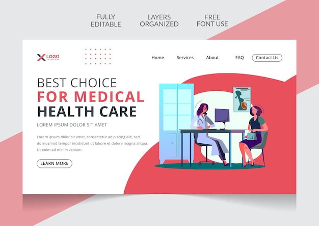 Modern health care landing page design editable template