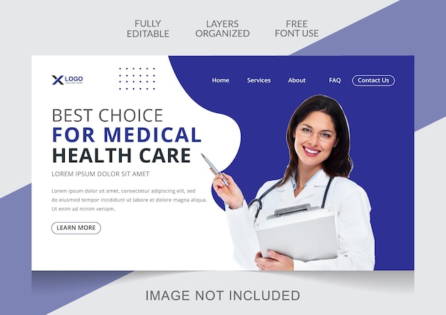 Modern health care landing page design editable template