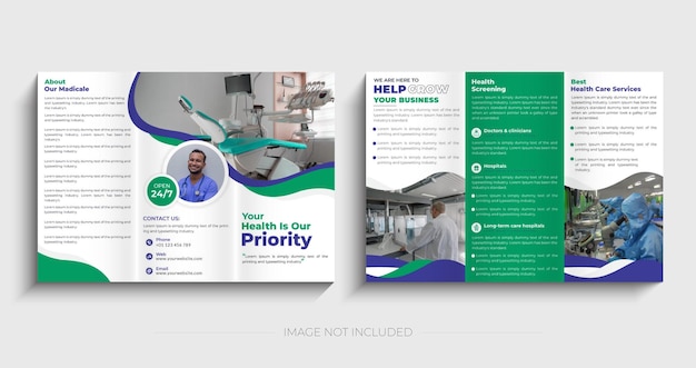 Vector modern healthcare medical company trifold brochure design