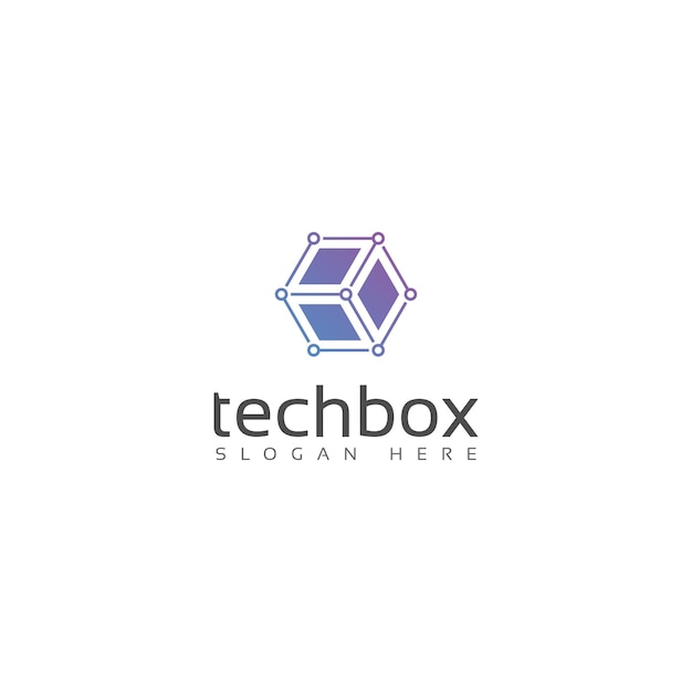 Modern hexagon box cube tech technology logo with connecting dots