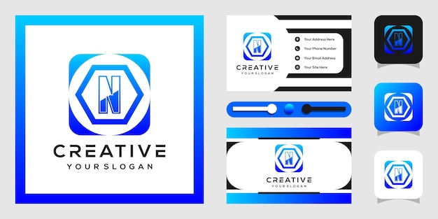 modern hexagon and circle logo design with letters n