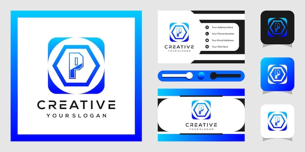 Design moderno del logo esagonale e circolare con lettere p