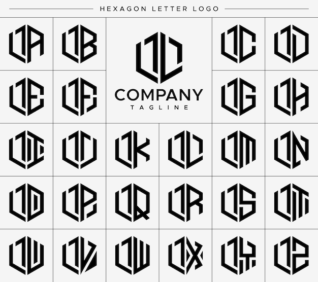 Modern hexagon LL L letter logo design vector set