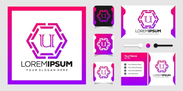 modern hexagon logo design and letters u