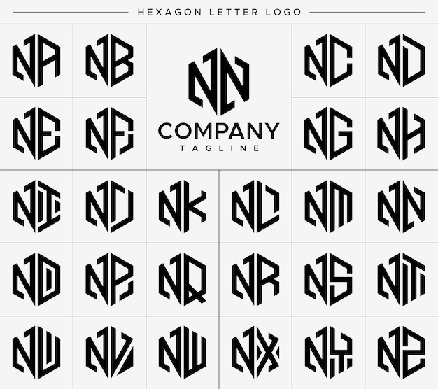 Modern hexagon NN N letter logo design vector set