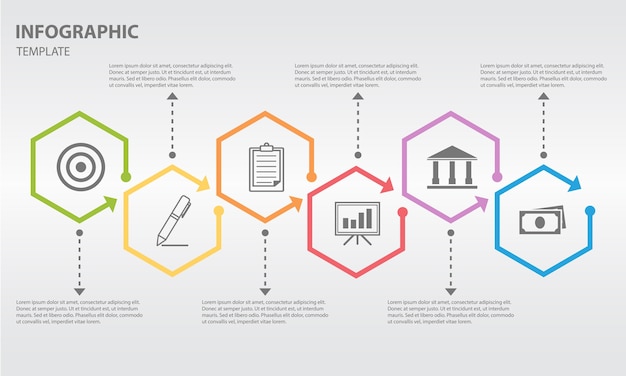 Modern hexagon timeline infographic 6 options