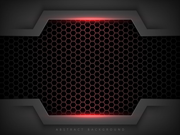 modern hexagon wall dark abstract background with red light elegant