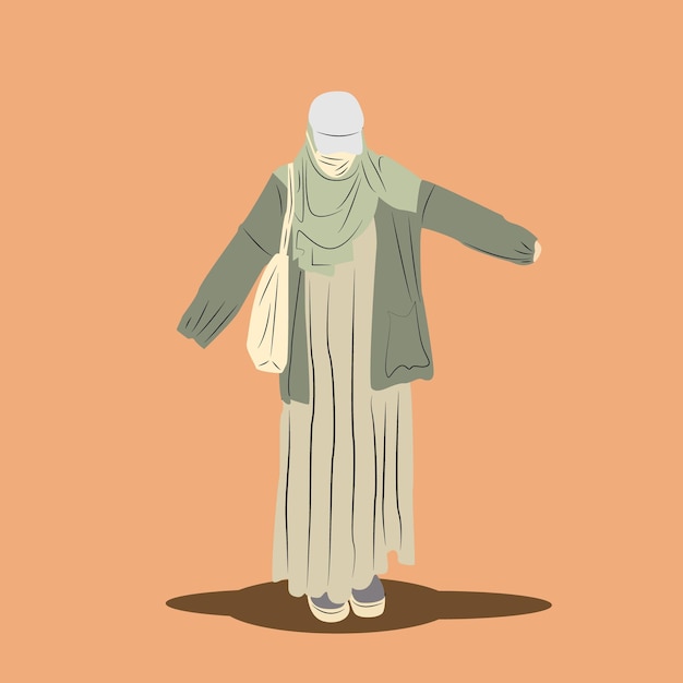 Vettore illustrazione vettoriale in stile hijab moderno. giovani donne musulmane moderne che indossano abiti alla moda e hijab