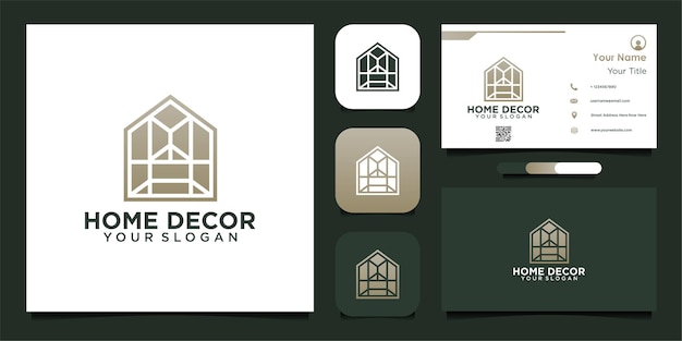 Design moderno del logo della decorazione della casa con finestra e biglietto da visita