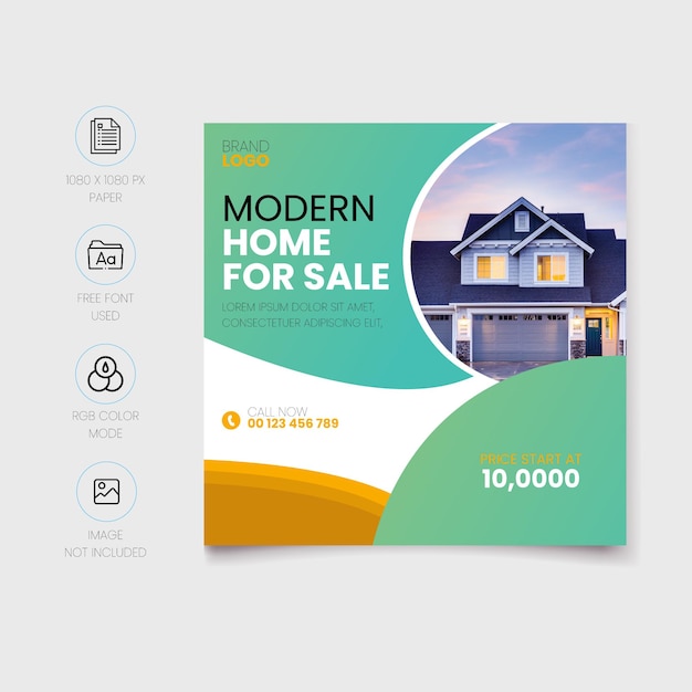 벡터 현대 주택 판매 소셜 미디어 게시물 템플릿