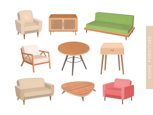 Vector modern home furniture elements set illustrations