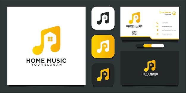 モダンなホームミュージックのロゴデザインテンプレートと名刺