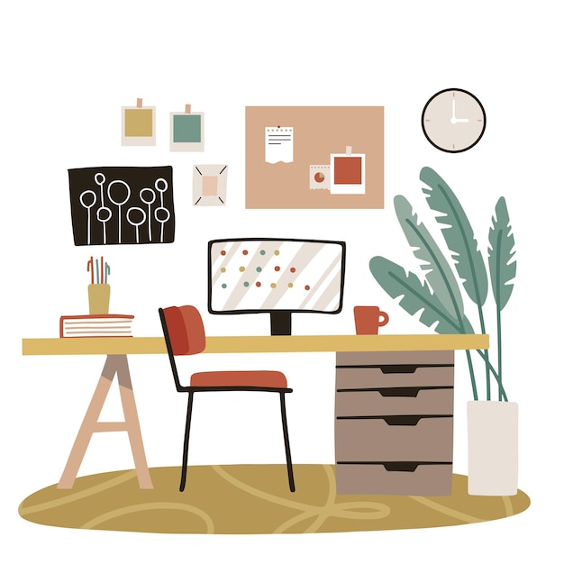 Interior design moderno per l'home office con mobili semplici