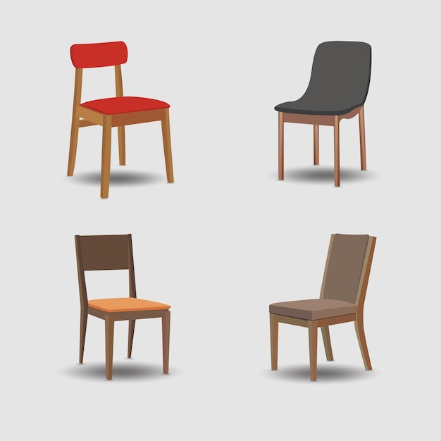 Modern home and office wooden chairs vector set