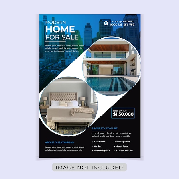 Vector modern home for sale a4 flyer template