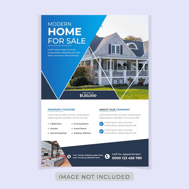 Vector modern home for sale a4 flyer template