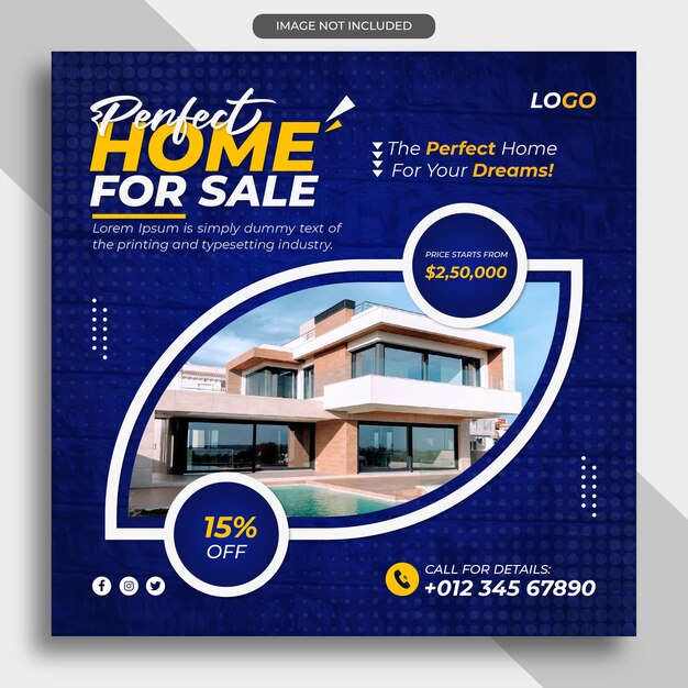 Modern Home sale business social media post design vector template