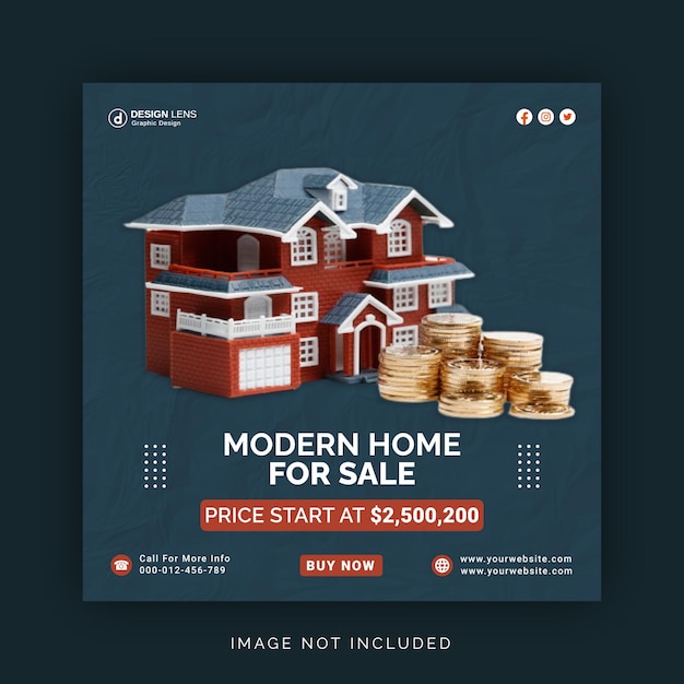 Modern Home For Sale Instagram Banner Social Media Post Template