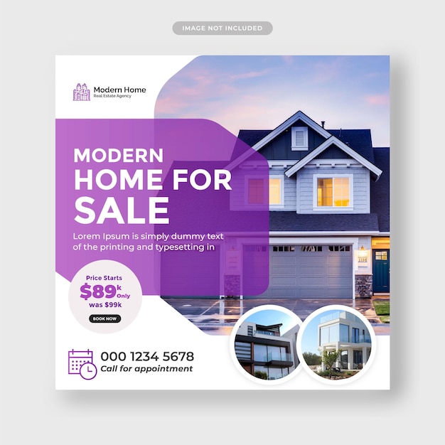 Modern home sale real estate social media post banner design template