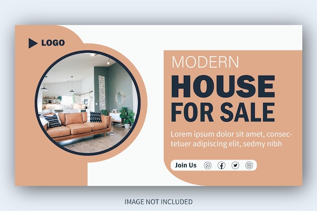 Modern home sale real estate YouTube thumbnail design social media poster banner cover template