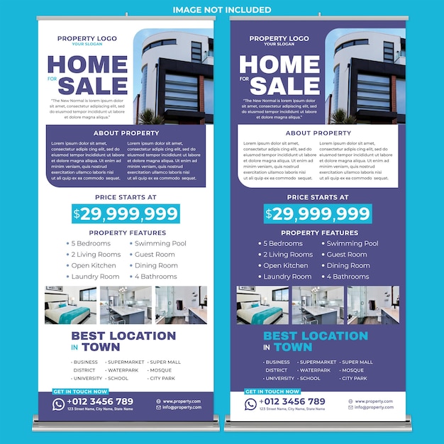 Modern home for sale roll up banner print template in modern design style